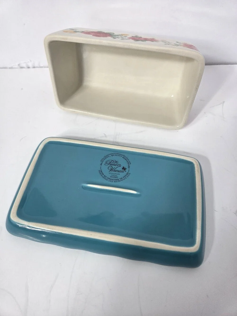 pioneer women Floral Ceramic Butter Dish Turquoise Tray cottagecore farmhouse